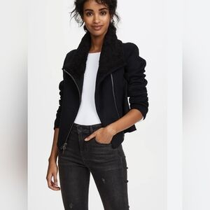Vince BlueBlack wool LambShearling Cashmere Moto Jacket.Size S/P